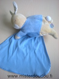 Doudou Lapin Eden Bleu beige avec un mouchoir qui sort du ventre Le mouchoir tissus bleu se rentre dans le ventre
carotte manquante