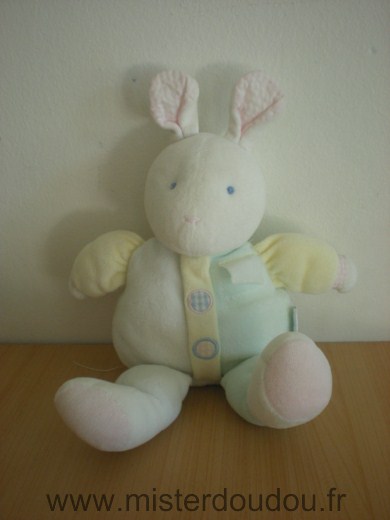 Doudou Lapin Eden Vert bleu jaune pastels 