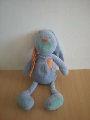 Doudou Lapin Eveil et jeux Bleu orange Doudou usagé (des taches) petit prix