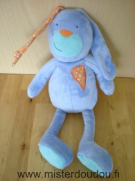 Doudou Lapin Eveil et jeux Mauve bleu turquoise coeur orange 