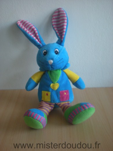 Doudou Lapin Fizzy Bleu et multicolore Oreilles font bruit de papier