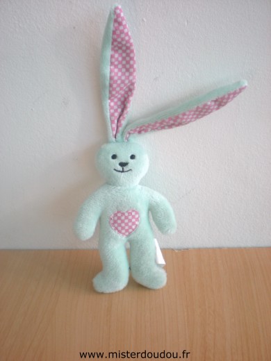 Doudou Lapin Fleurus presse Bleu clair rose 