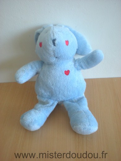 Doudou Lapin Francoise saget Bleu coeur rouge 