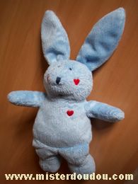 Doudou Lapin Francoise saget Bleu coeurs rouges 