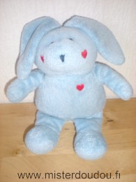 Doudou Lapin Francoise saget Bleu coeurs rouges 