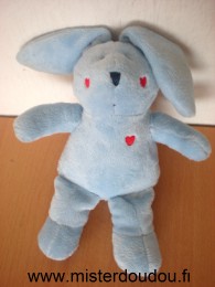 Doudou Lapin Francoise saget Bleu coeurs rouges 