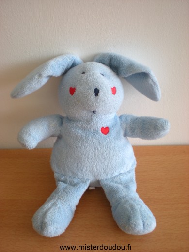 Doudou Lapin Francoise saget Bleu coeurs rouges 