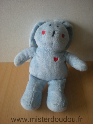 Doudou Lapin Francoise saget Bleu coeurs rouges 