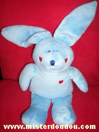 Doudou Lapin Francoise saget Bleu coeurs rouges 