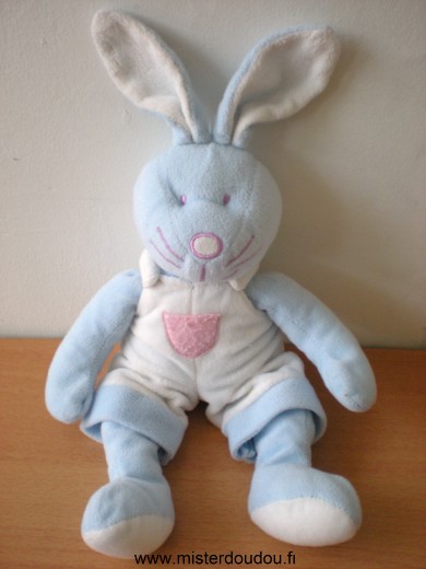 Doudou Lapin Gerca Bleu salopette blanche 