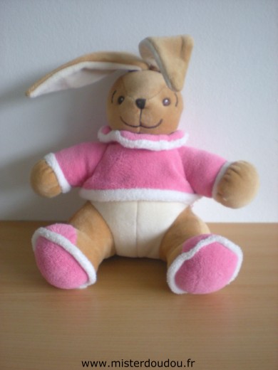 Doudou Lapin Gifi Beige blanc rose 