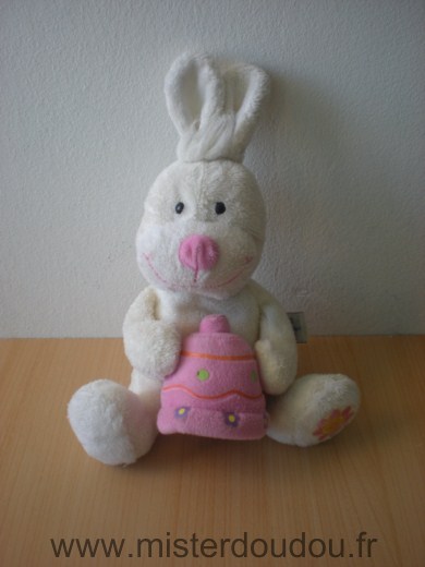 Doudou Lapin Giftoys Blanc cloche rose La musique ne fonctionne pas