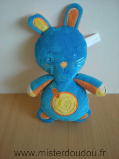 Doudou Lapin Gipsy Bleu carotte reversible ours orange coeur bleu 