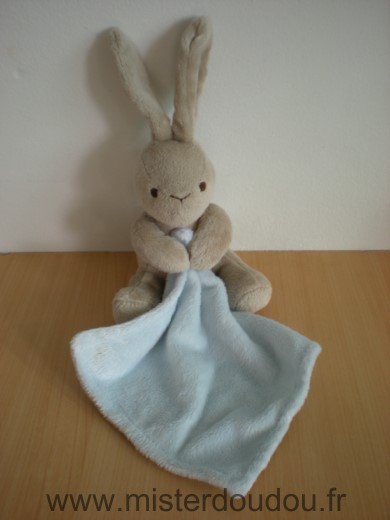 Doudou Lapin Grain de ble Beige mouchoir bleu 