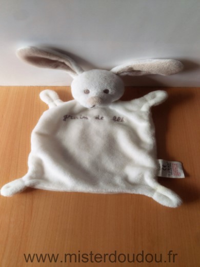 Doudou Lapin Grain de ble Blanc beige 