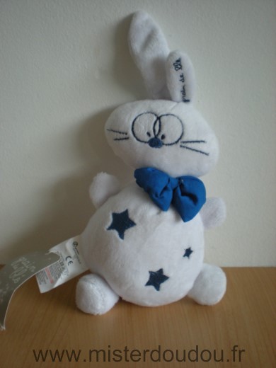 Doudou Lapin Grain de ble Blanc etoiles bleues 