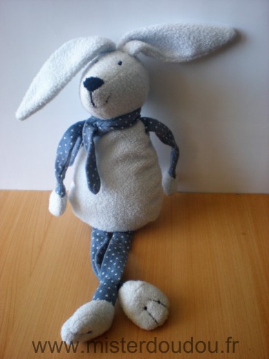 Doudou Lapin Bout chou Bleu gris clair etoiles 