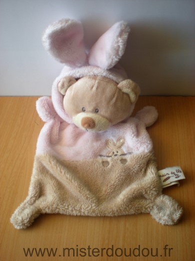 Doudou Lapin Grain de ble Deguise en lapin rose beige motif tete de lapin 