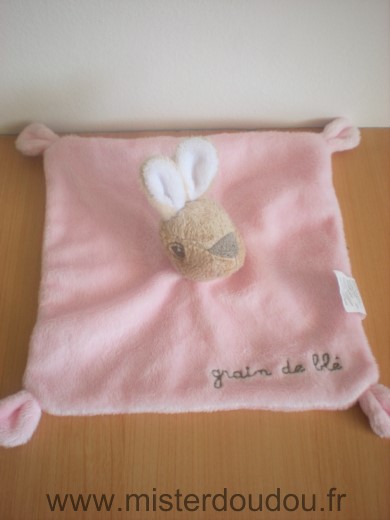 Doudou Lapin Grain de ble Rose beige blanc 