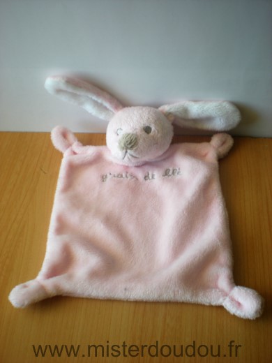 Doudou Lapin Grain de ble Rose blanc nez et yeux beiges 