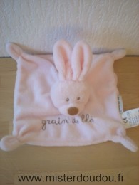 Doudou Lapin Grain de ble Rose brodé grain de blé 