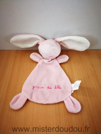 Doudou Lapin Grain de ble Rose dos fleuri 