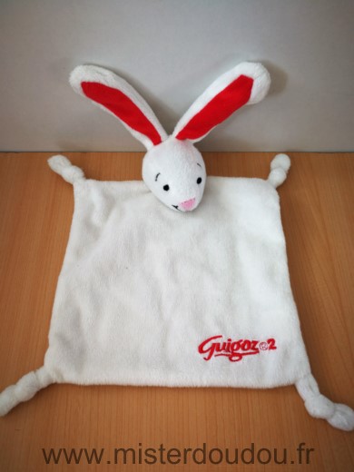 Doudou Lapin Guigoz Blanc oreilles rouges 