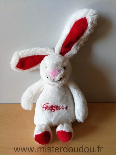 Doudou Lapin Guigoz Blanc rouge 