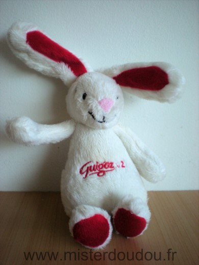 Doudou Lapin Guigoz Blanc rouge peluche 