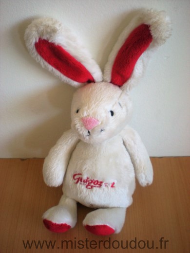 Doudou Lapin Guigoz Peluche blanc rouge 