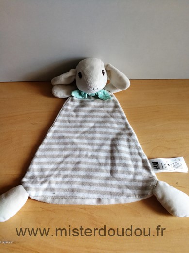 Doudou Lapin H et m Beige rayures foulard vert 