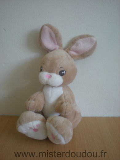 Doudou Lapin H et m Beige rose blanc 