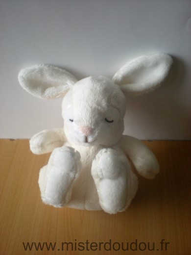 Doudou Lapin H et m Ecru blanc nez rose 