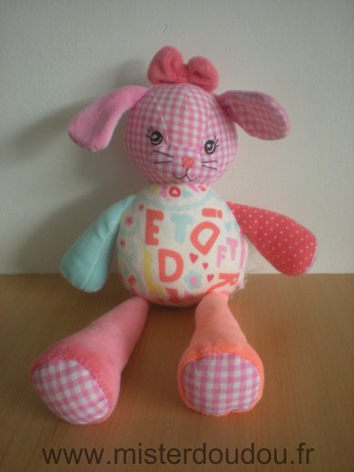 Doudou Lapin H et m Rose motifs lettres fleur coeur 