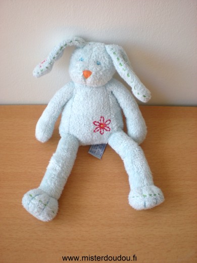 Doudou Lapin Happy horse Bleu clair fleur rouge 