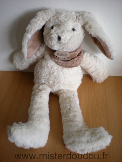 Doudou Lapin Histoire d ours Blanc foulard marron 