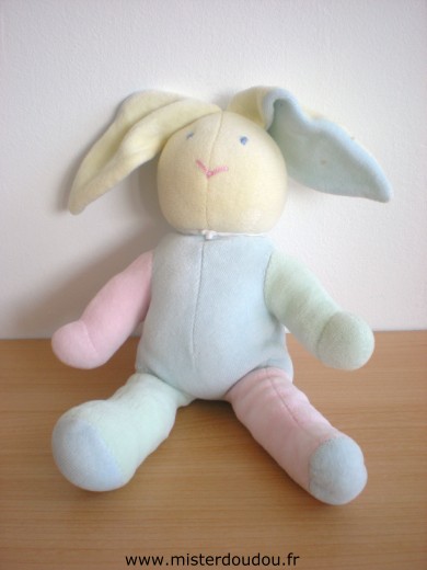 Doudou Lapin Histoire d ours Jaune bleu rose vert pastels 