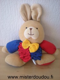 Doudou Lapin Ikéa Beige rouge bleu noeud jaune Musical