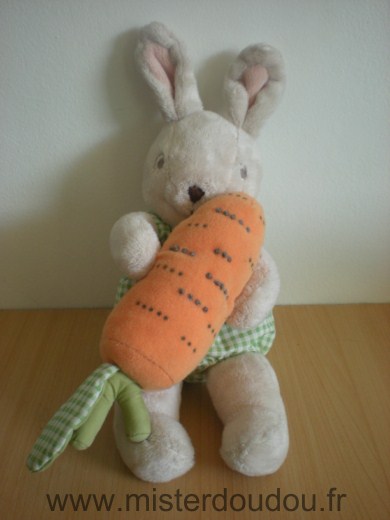 Doudou Lapin Ikéa Beige salopette vichy vert tenant carotte orange 