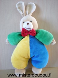 Doudou Lapin Ikéa Bleu jaune vert noeud rouge N'a plus son étiquette