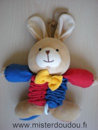 Doudou Lapin Ikéa Bleu rouge noeud jaune Musical