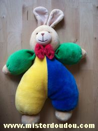 Doudou Lapin Ikéa Jaune bleu vert noeud rouge Etiquette coupée, ikéa?