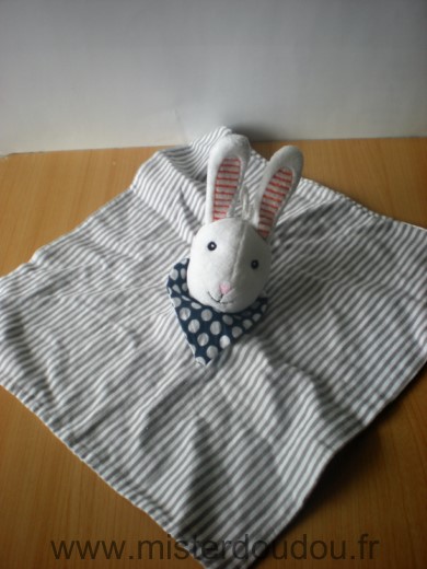 Doudou Lapin Ikéa Raye marron blanc foulard bleu 