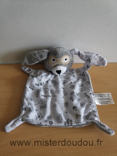 Doudou Lapin Ikks Blanc gris masque dore berdoues 