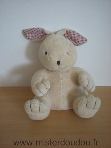 Doudou Lapin Impexit Tissus eponge beige , oreilles vichy rouge 