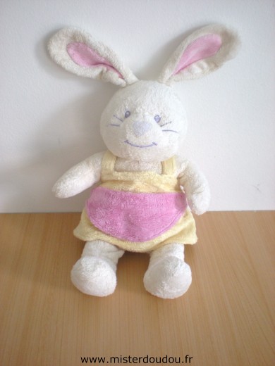 Doudou Lapin Influx Blanc robe jaune rose 