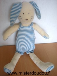 Doudou Lapin Jacadi Beige salopette rayée bleu blanc Salopette amovible