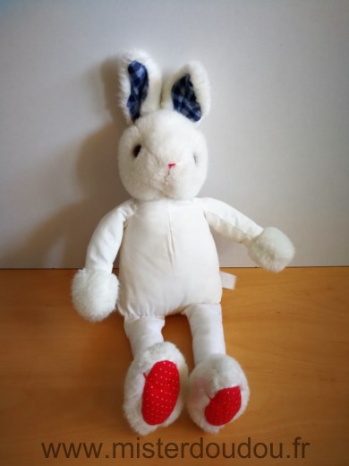 Doudou Lapin Jacadi Blanc bleu rouge 