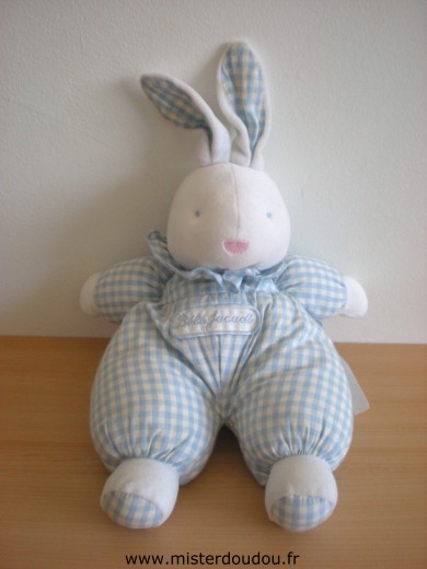 Doudou Lapin Jacadi Tissus vichy bleu blanc 