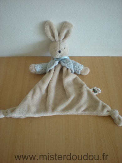 Doudou Lapin Jellykitten Beige gilet tricot bleu 